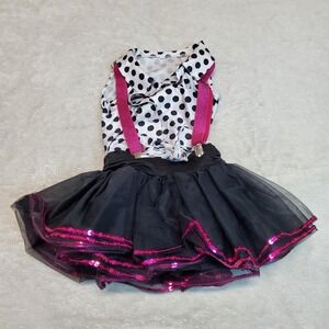 Revolution White Black Polka Dot Pink Sequin Tulle Dance Leotard Costume Girl MC
